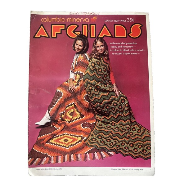Columbia Minerva AFGHANS 1970 Knit Crochet Instructions Leaflet #2522 - Picture 2 of 2